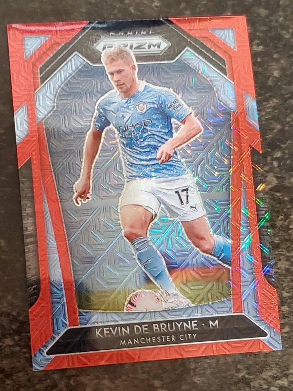 Kevin De Bruyne 2020-21 Panini Red Prizm 99 Numbered 100/150 Soccer Sports Card